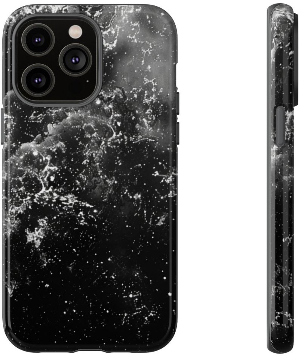Zwart-Witte Galaxie Textuur – Telefoonhoesje Geschikt voor iPhone 14 Pro Max