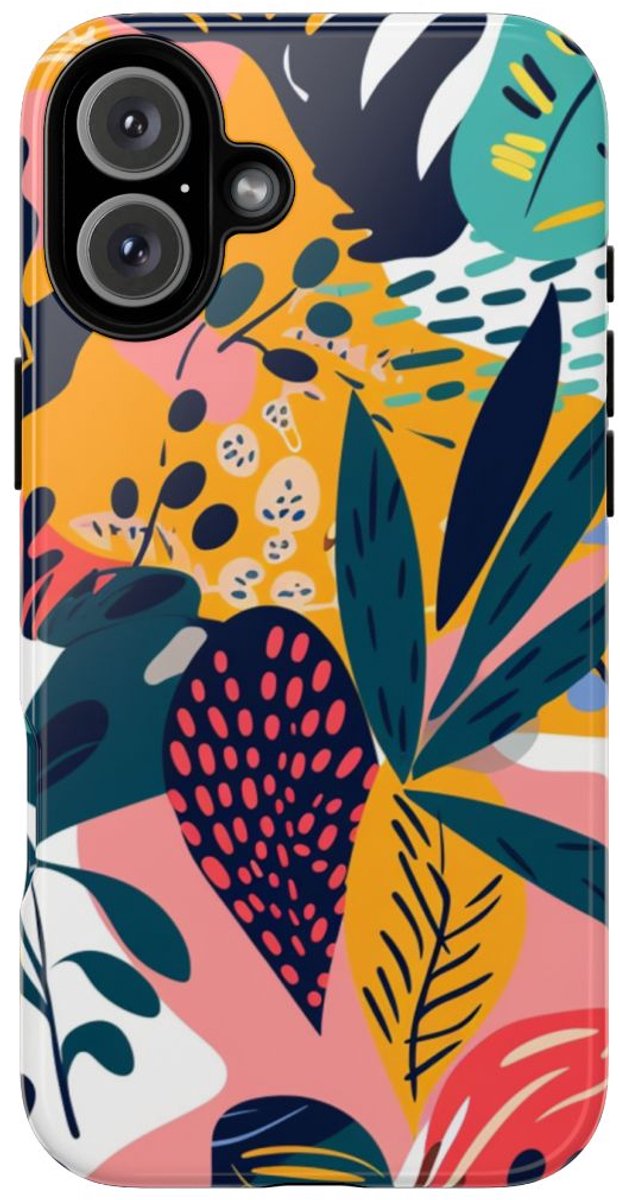 Vrolijk Tropisch Bladerenpatroon – Telefoonhoesje Geschikt voor iPhone 16 Plus
