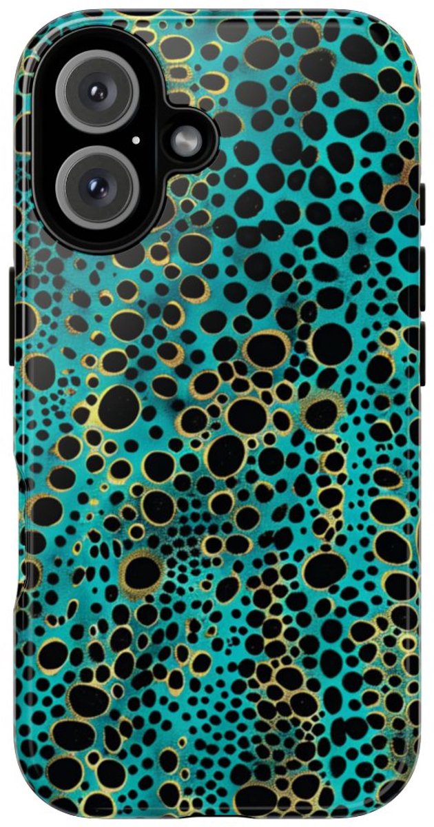 Turquoise en Zwart Abstract Stippenpatroon – Telefoonhoesje Geschikt voor iPhone 16