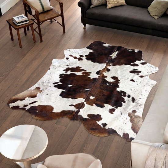 Tapis En Véritable Peau De Vache - Marron Foncé & Blanc - Modèle Mammut