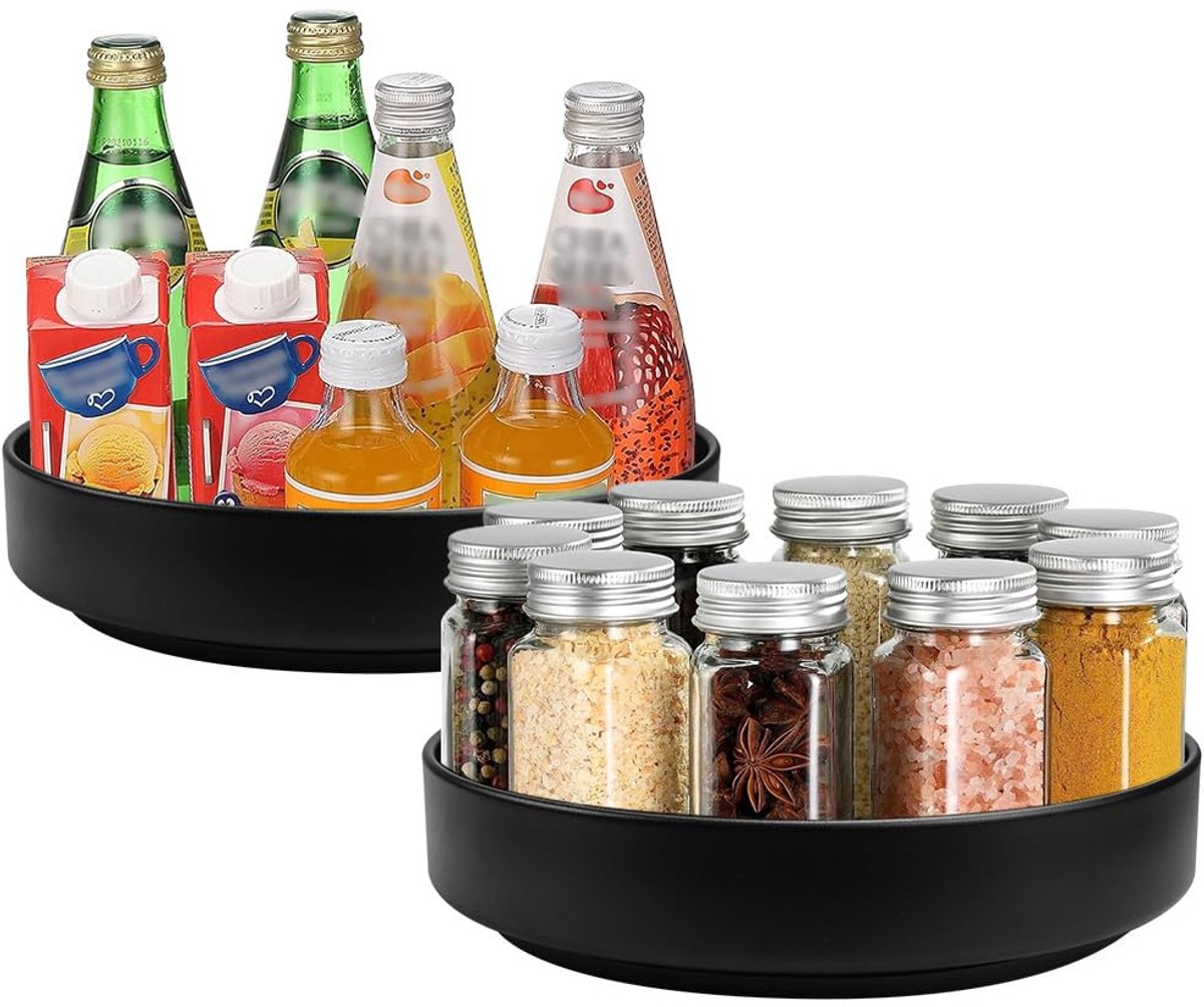 Draaiplateau kruidenrek - Draaibaar keukenorganizer - Set van 2 - Zwart metaal