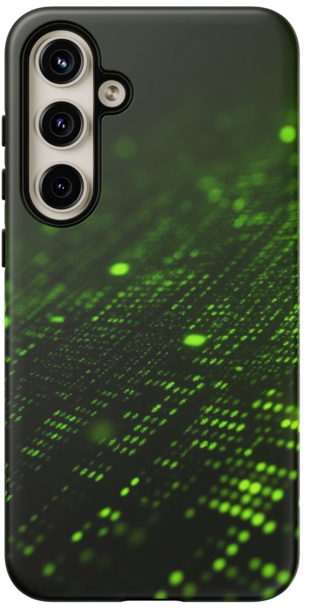Abstract Groen Deeltjesraster – Telefoonhoesje Geschikt voor Galaxy S24 Plus
