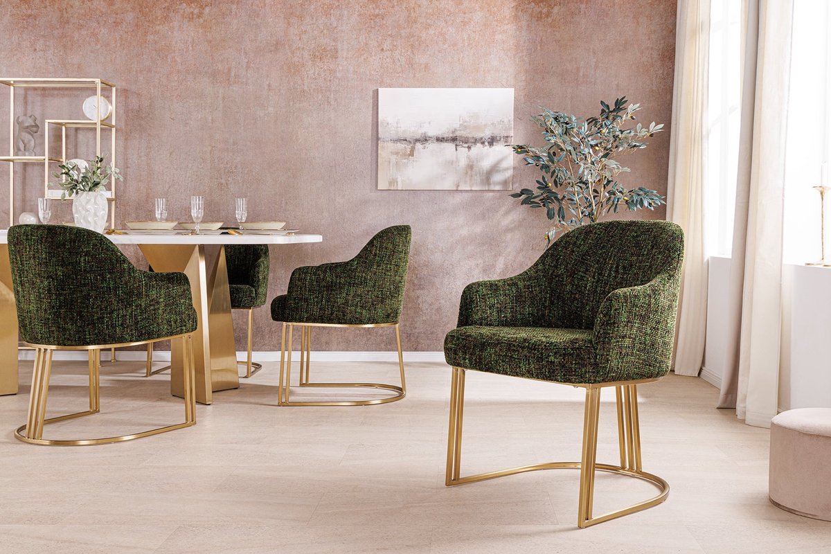Armleuningen Stoel EXTRAVAGANCIA donkergroene chenille stof metaal geborsteld champagne goud - 45928