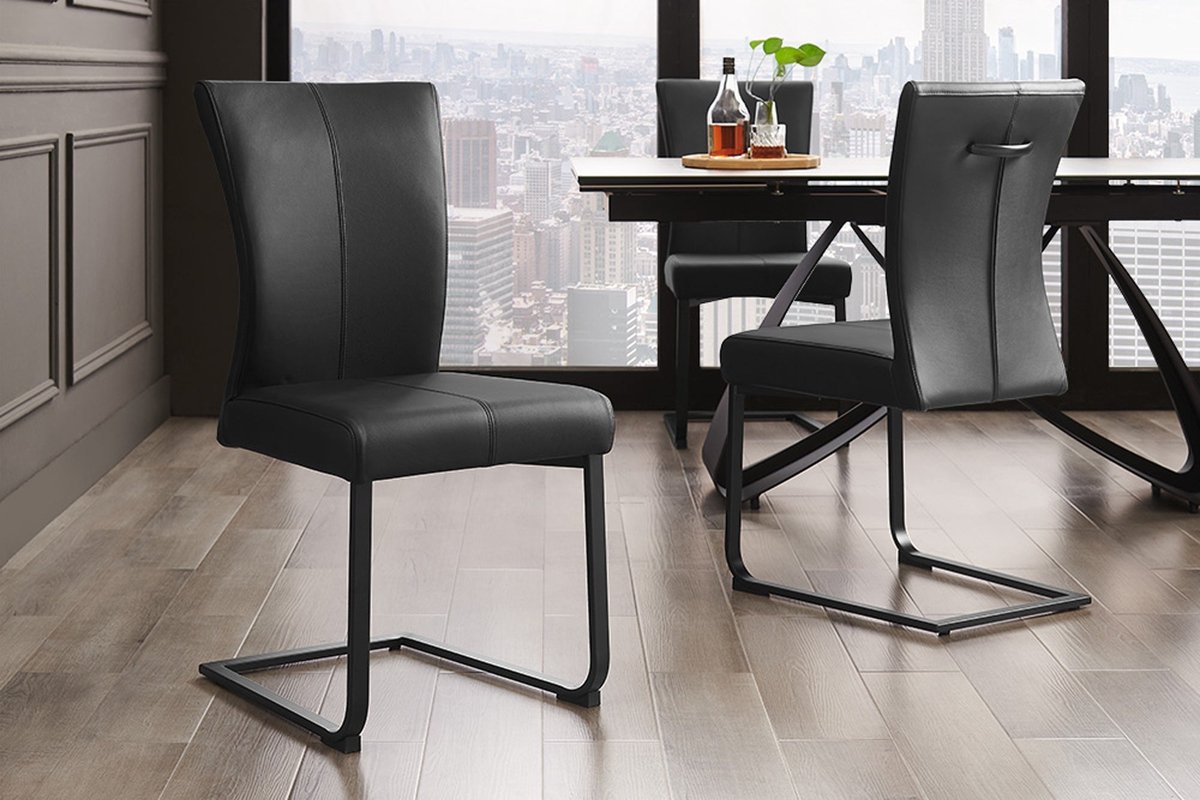 Invicta Interior Moderne sledestoel SAMSON zwart echt lederen metalen frame met comfortabele handgreep - 45174 Zie omschrijving