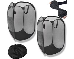 Opvouwbare wasmand (2-pack) - 36*36*58cm - Opvouwbare wasmand van gaas - met versterkte handgrepen en zijvakken - Opvouwbare wasmandorganizer - Geschikt voor reizen, thuis en kamperen - voor het opbergen van wasgoed