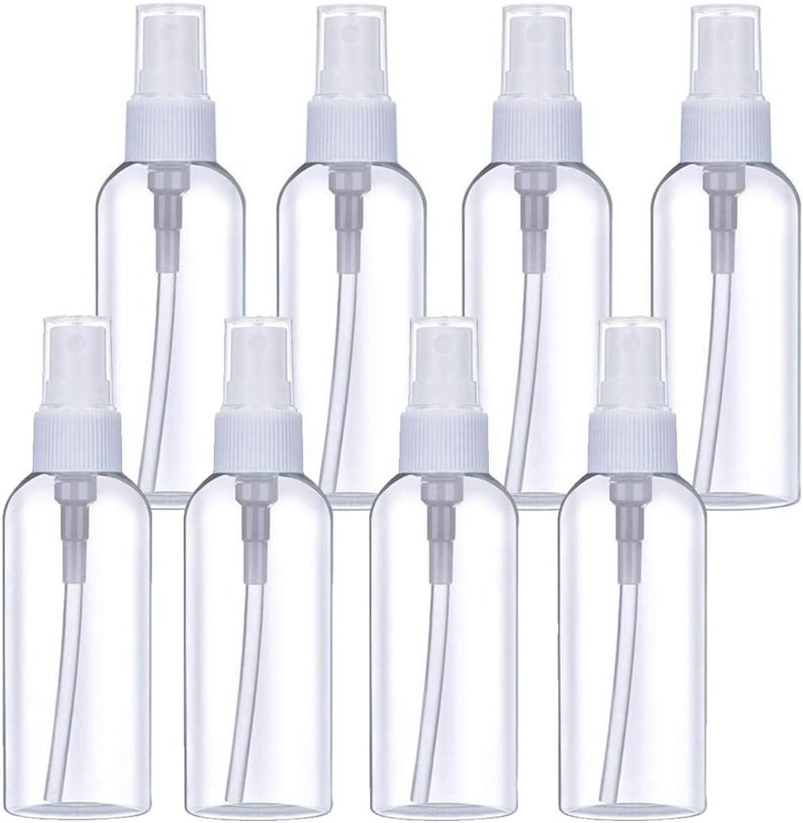 Set van 8 kleine transparante kunststof spuitflessen - 10 ml - navulbare verstuivers