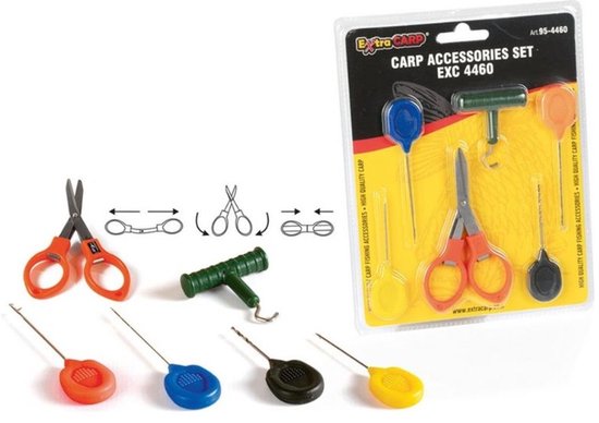 EXC Carp Accessoires Set - 6-delig - met Boilienaalden, Vouwschaar, Boilieboor & Knot Puller - Karper vissen Rigmateriaal - Baiting Needle - Boilienaald van Merkloos — afbeelding 3