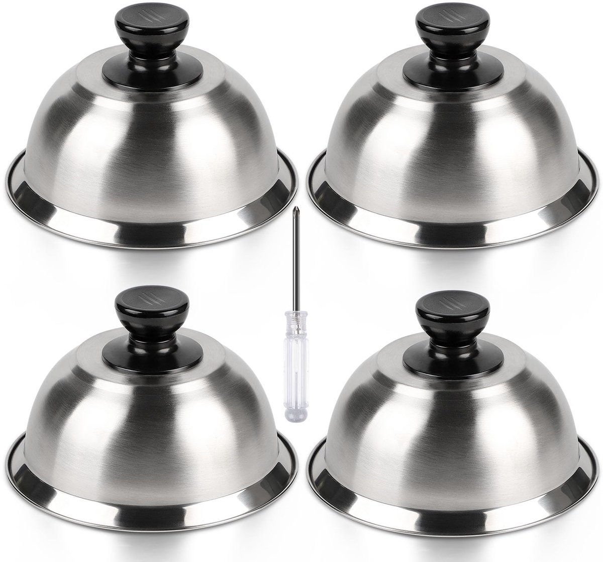 4-delige Burger Smeltklokken Set - Roestvrij Staal - Met 1 Mini Schroevendraaier - Voor Cheeseburgers - 16 x 9 cm