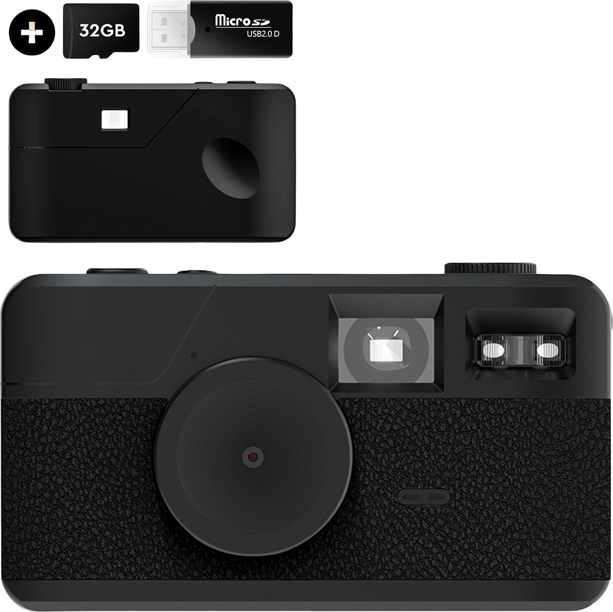 K&L Digitale Camera - Schermvrij - Oplaadbaar - 16.000 Foto's - Fotocamera - Vintage - Inclusief 32GB - Duurzaam - Zwart