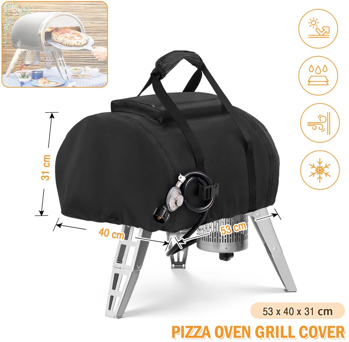 Afdekhoes - 500D Waterdicht en Slijtvast - Voor Gozney Roccbox Pizzaoven - Met Groot Bovenvak - Voor Outdoor Gebruik – foto 2