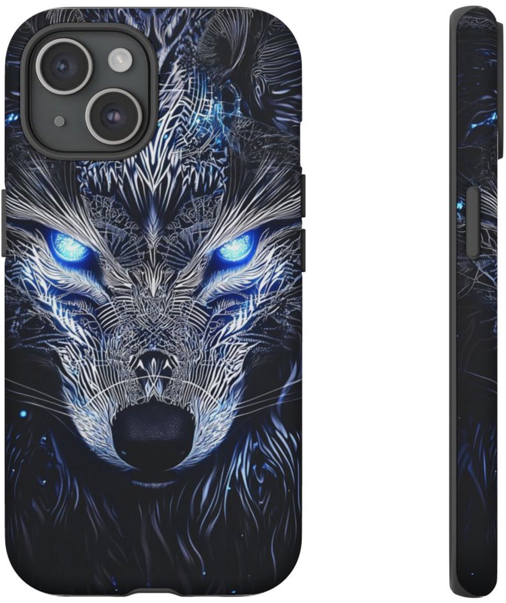 Majestueuze Wolf met Gloeiende Ogen – Telefoonhoesje Geschikt voor iPhone 15