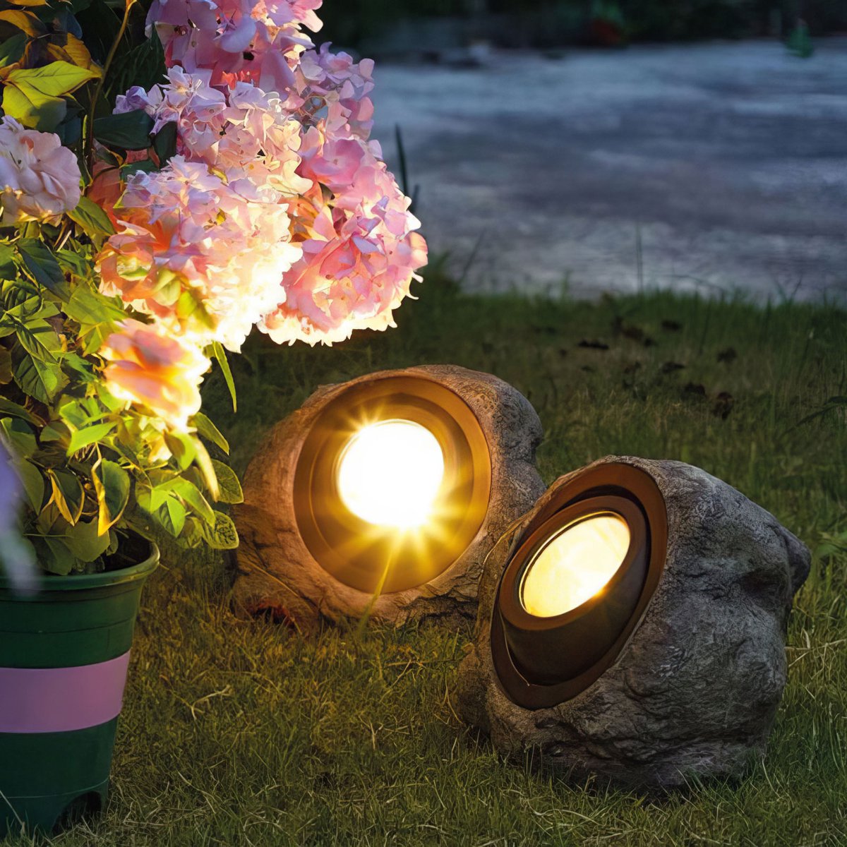 LED Zonne-energie Tuinlamp – Steen Design – Witte SMD LED – 20 × 12 × 16 cm – Waterdicht – Automatisch Aan/Uit