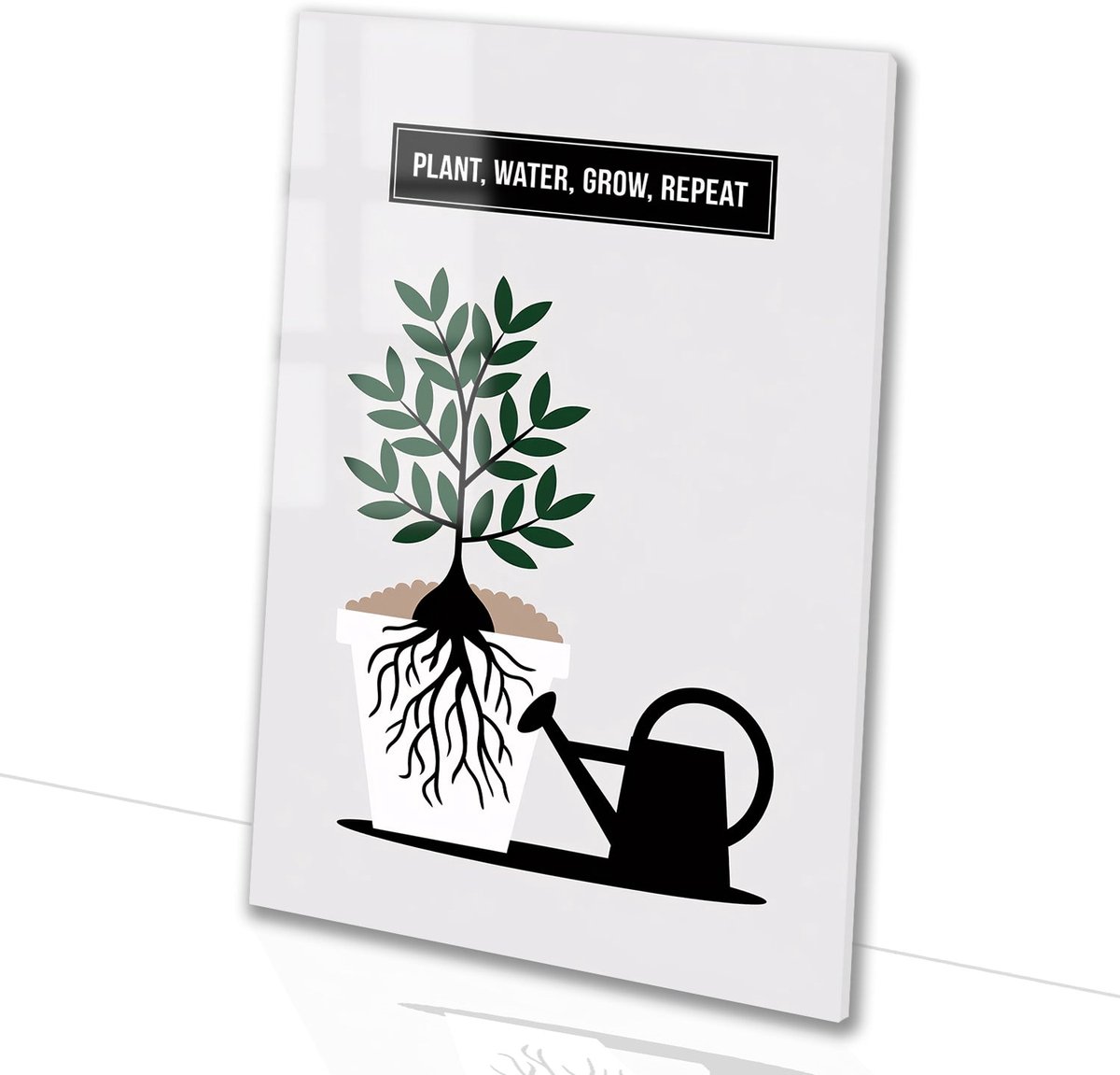 Groeiende plant met gieter - Groei glasschilderijen - Muurdecoratie plant - Minimalisme - 