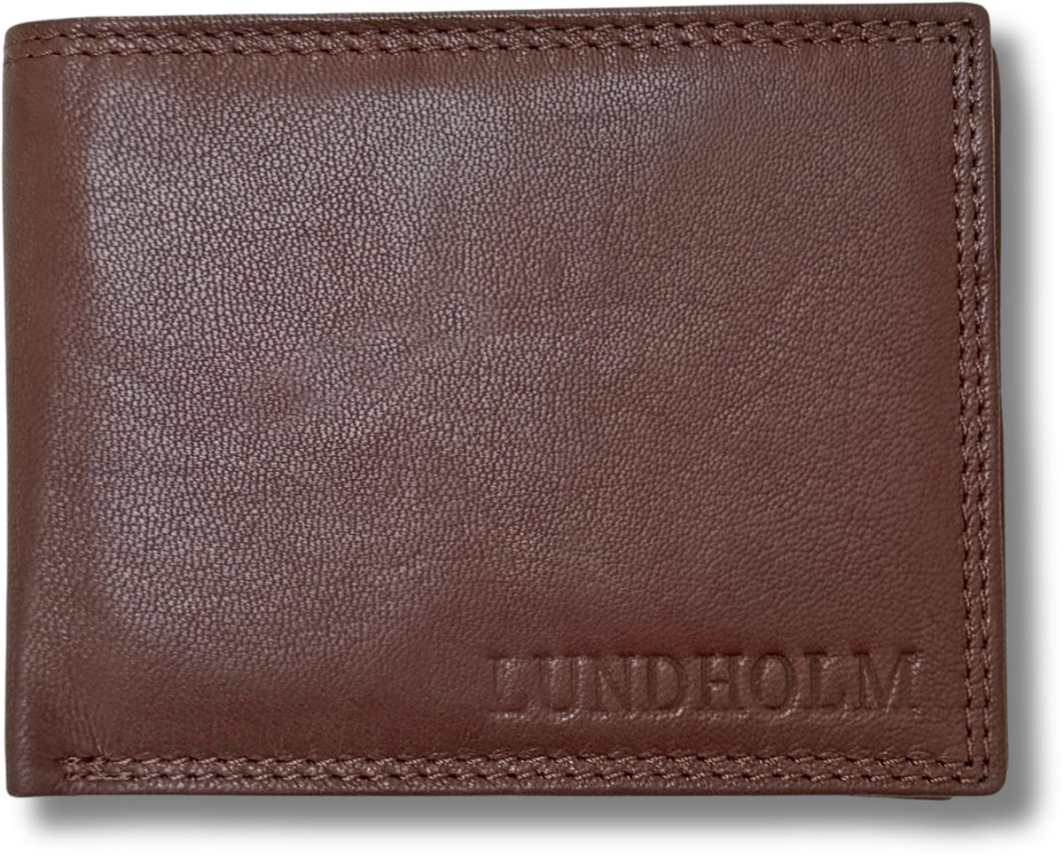 Lundholm RFID leren portemonnee heren leer bruin compact model zeer soepel leer - portemonnee RFID anti-skim - cadeau voor man