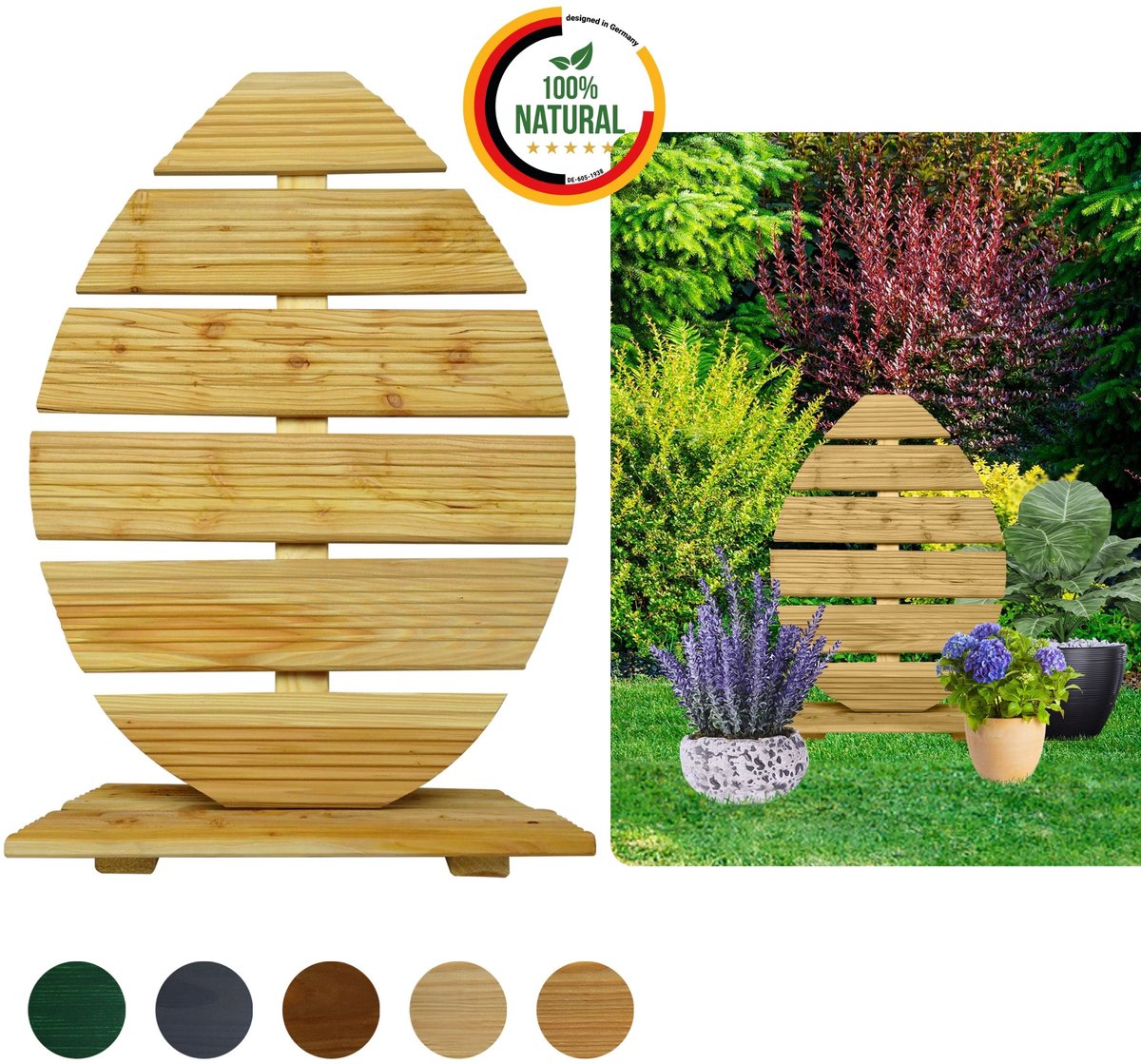 Floranica Paasdecoratie van hout 70 cm hoog natuur voor binnen en buiten - Handgemaakte paasei tuindecoratie