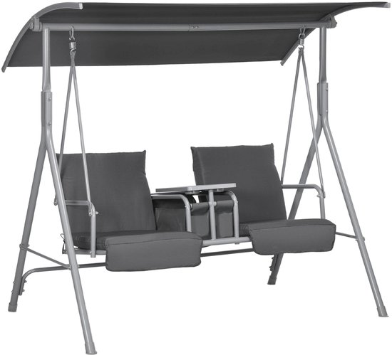 GIANTEX Hollywoodschommel 3-zits, tuinschommel tuinstoel tuinbank met zonnedak & rugleuning, schommelstoel schommelbank metalen frame, tuinligstoel schommel tuin balkon veranda (bruin