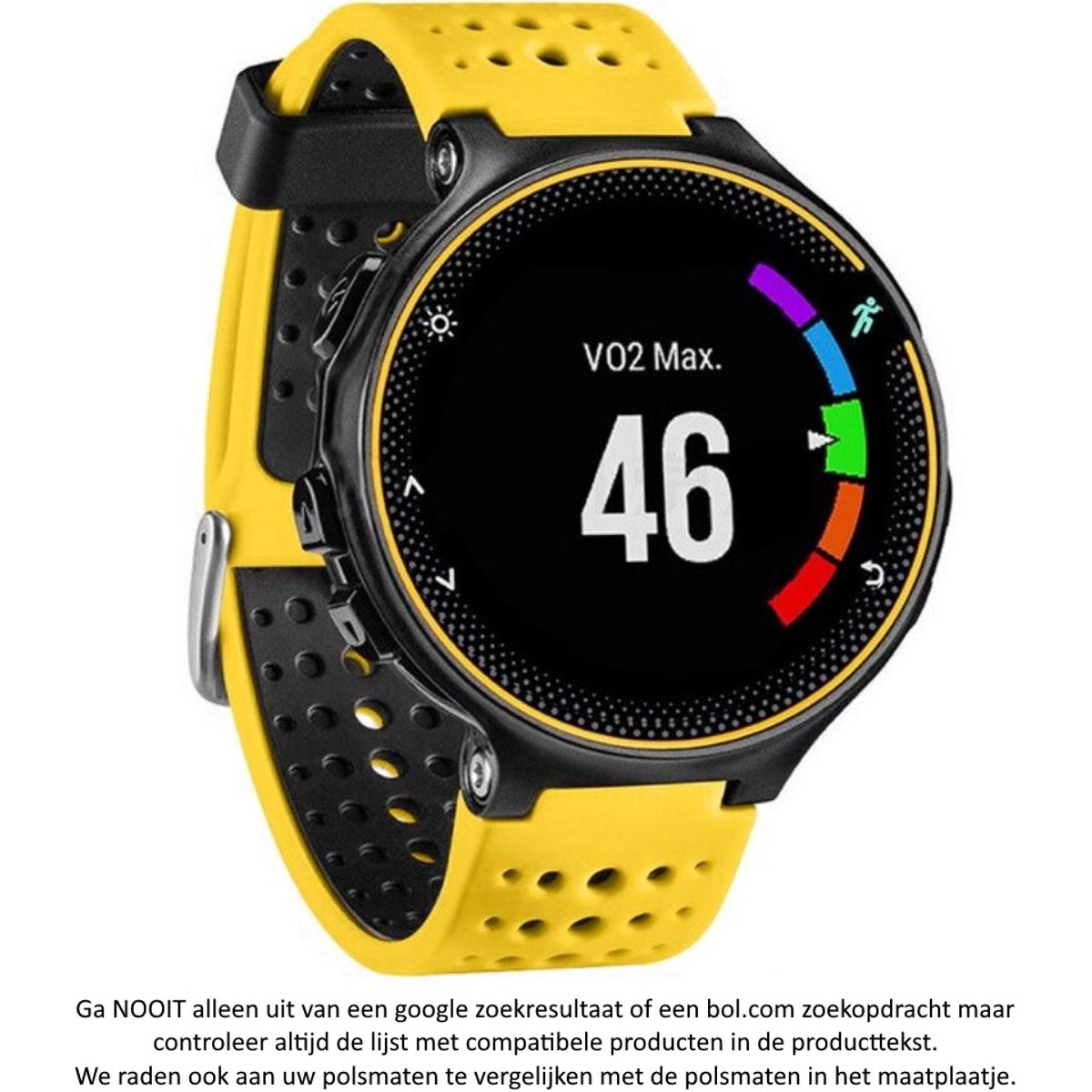 Geel Zwart siliconen horlogebandje geschikt voor de Garmin Forerunner 220, 230, 235, 620, 630, 735XT, Approach S20, S5 S6 - Maat: zie maatfoto - horlogeband - polsband - strap - siliconen - rubber