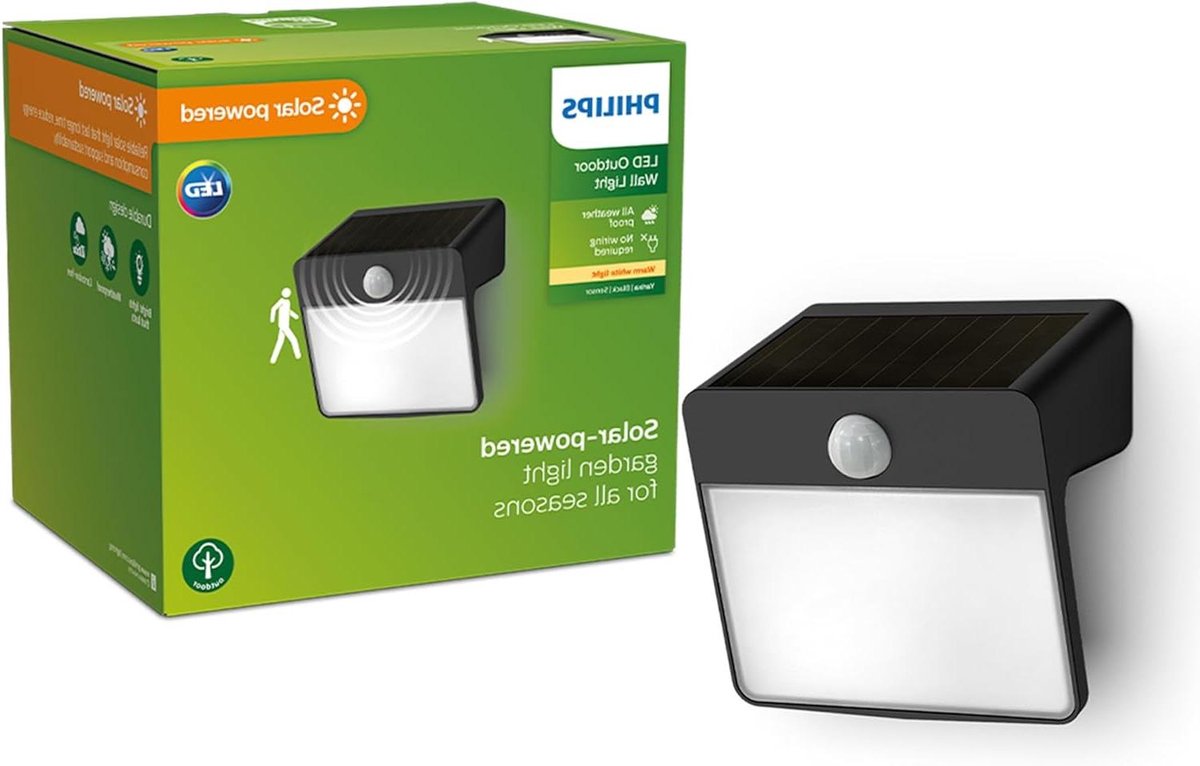 Buitenwandlamp op zonne-energie 2.2W 2700K zwart met bewegingssensor IP44 weerbestendig - Yarixa