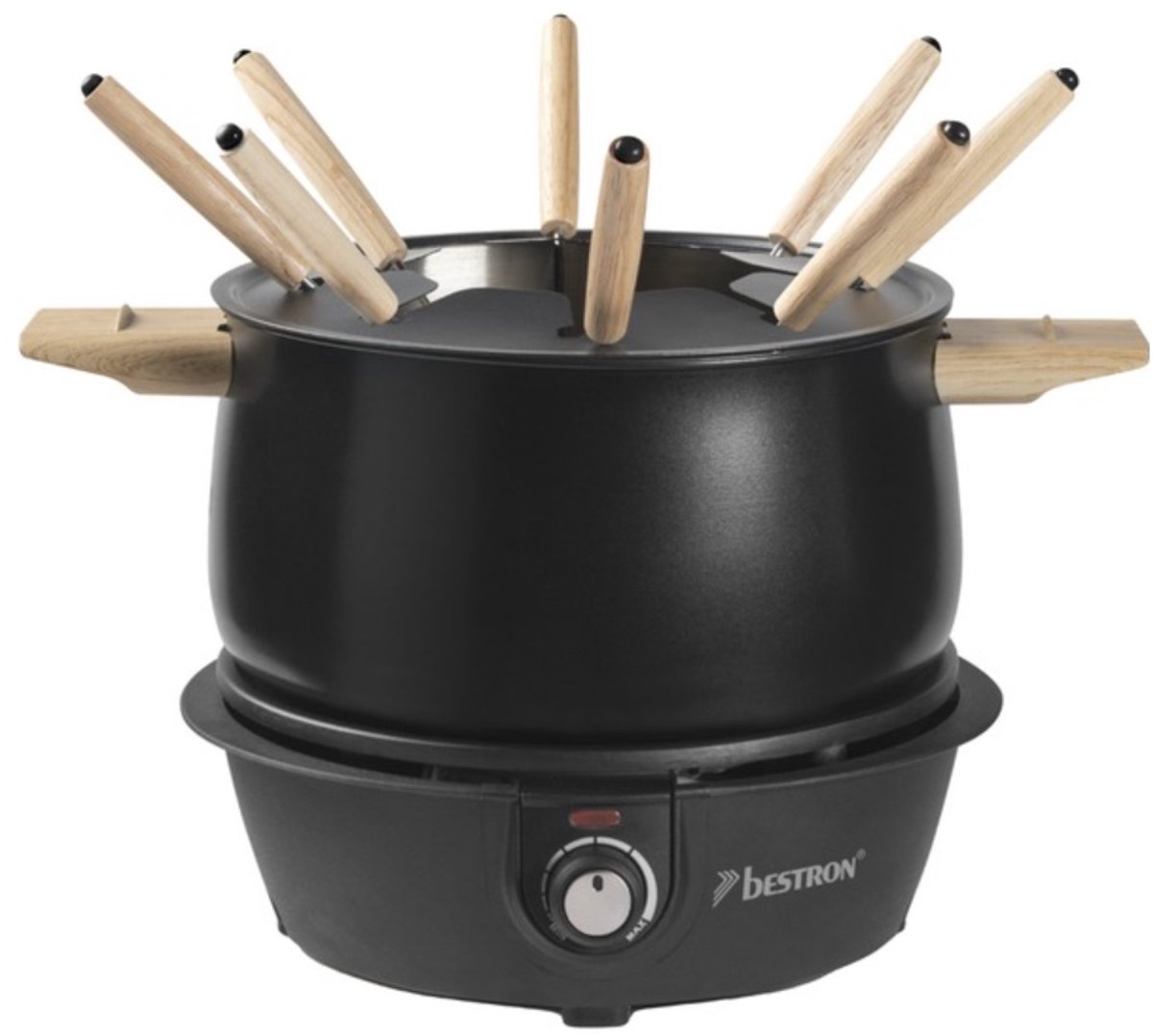 Bol.com Bestron Fondueset Elektrisch AFD850BW - 1500W - 1,5L voor 8 personen - Incl 8 fonduevorkjes - Zwart/hout - 5 jaar garantie aanbieding