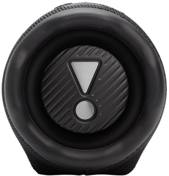 Vue de face de l'unité de haut-parleur ronde de la JBL Charge 6 noire.
