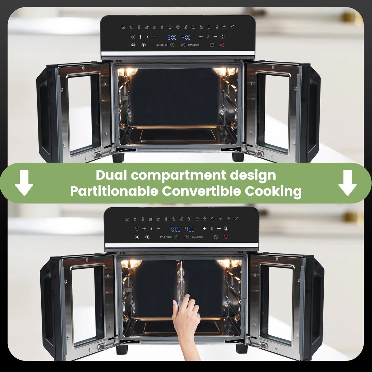 Afbeelding 2 van Heteluchtfriteuse – Airfryer - Airfryer Oven XXL - 23L - 2200W - 240V - LED Touchscreen - Dubbele Lades - 15 Programma’s - Kijkvenster - Zwart