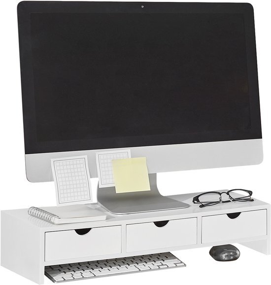 SoBuy BBF02-W Monitorstandaard Computerstandaard Bureau-organizer met 2