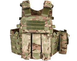 Tactical Vest - Beschermvest - Tactisch Vest -met Hydratatievak - Modulaire vest voor heren‎ -jachtuitrusting, lastdragervest met hydratatiezak - 55x40x45cm - Camouflage