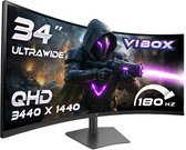 Vibox 34 inch 180Hz Ultrawide Curved Gaming Monitor - UWQHD resolutie, 1ms, Adaptive Sync, HDMI & DisplayPort