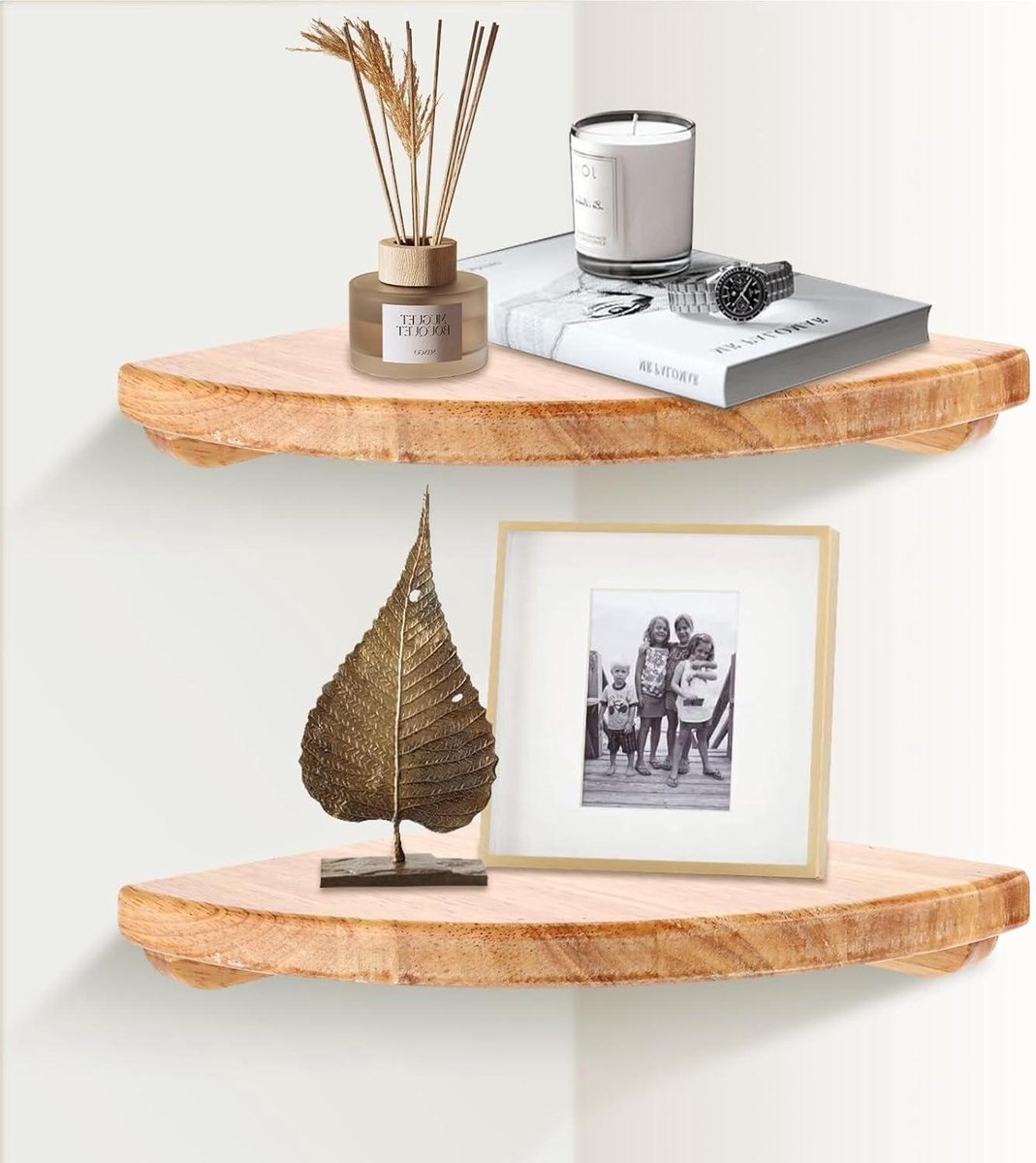 Allecto Plus - Hoekplanken Set - Hangende Wandplank 22 cm - Massief Houten Hoekplanken - Zwevende Hoekplank - Slaapkamer Woonkamer Keuken - Montageschroeven Inbegrepen
