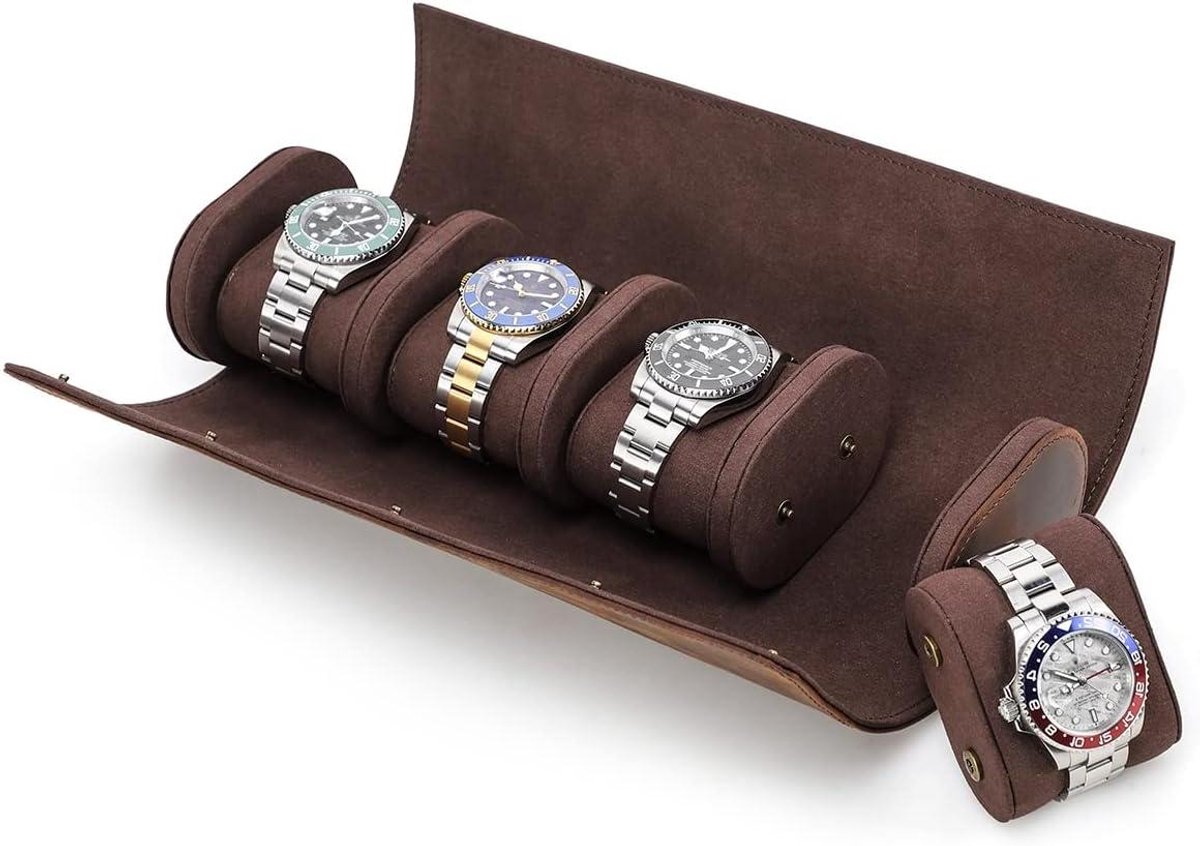 Allecto Plus - Handgemaakte Horloge Roll Case voor 4 Horloges van Leer | Opbergkoffer met Verwijderbare Kussens | Slot Ontwerp | Horlogebeschermingsdoos met Montage