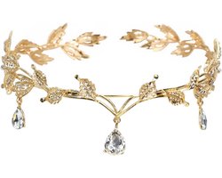 Inovra Plus - Kristallen tiara voor bruiloft - Elfenhaarband - Strass-kroon - Prinsessentiara - Dames - Bruidstiara - Bladeren kroon van kristal - Prinsessenkroon voor verjaardag - Huwelijksfeest - Oro goudkleurig