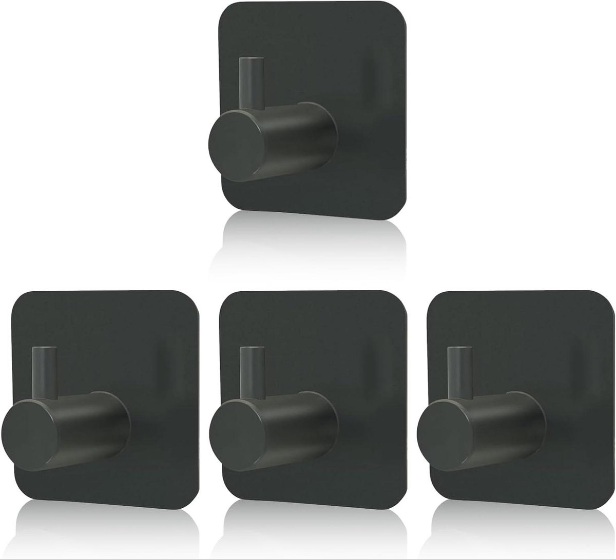Allecto Plus - Zelfklevende haken voor thuis keuken badkamer toilet kantoor - Roestvrijstalen haken (zwart, 4 stuks)