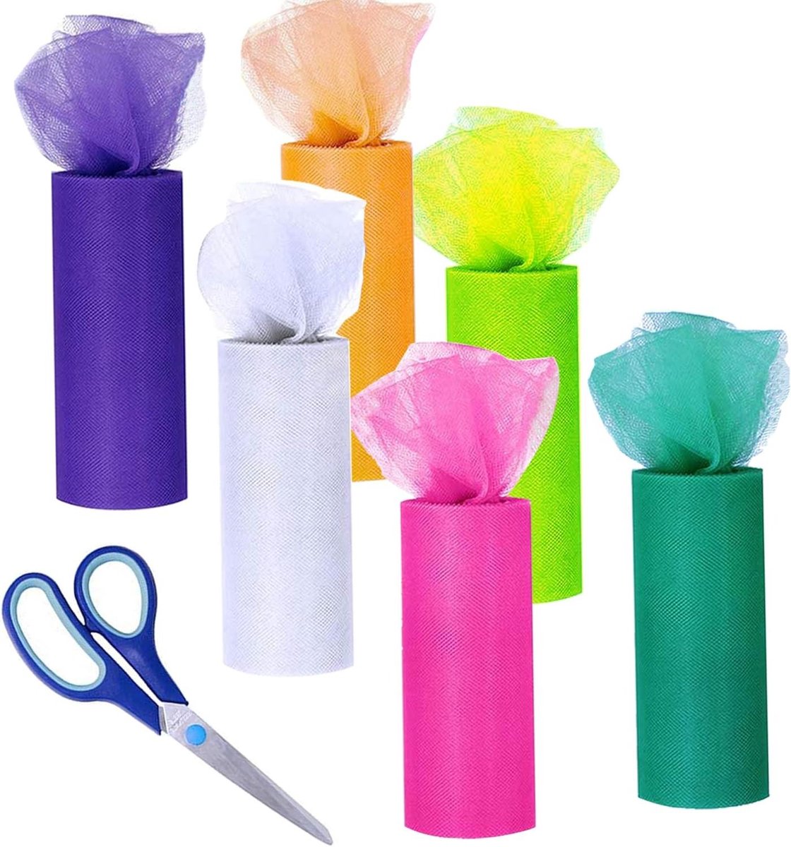 Allecto Plus - Tule Rol met Schaar in 6 Kleuren voor Decoratie - 15 cm x 23 m - Naaischaar voor Tutu Rokken - Geschenkverpakkingen - Bruiloft Decoratie