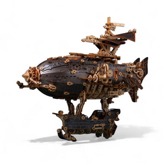 HowCat MFantasy Airship (Grijs) – 3D Houten Puzzel met LED Verlichting – 648 Stuks – Steampunk Luchtship – DIY Modelbouwpakket – Houten Bouwpakket – Mechanisch Houten Model – Decoratief & Educatief – Cadeau voor Kinderen en Volwassenen – Decoratie