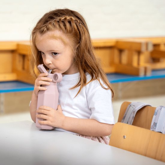 Mabebi - Drinkfles met kliksysteem 350 ml - Lekvrije drinkfles voor kinderen - Waterfles voor onderweg - Siliconen drinkfles met rietje - Schoolbeker - Premium roze van Mabebi — afbeelding 4