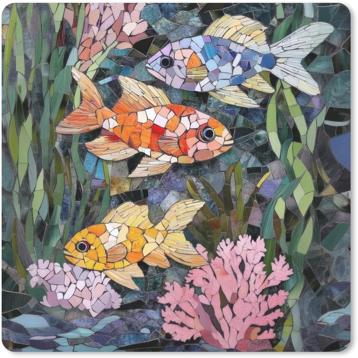 Muismat 20x20 cm - Mousepad Vissen - Koraal - Zee - Mozaïek - Muismatten