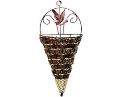 Plantenbak - 30*14*7,5 cm - Driehoekige bloemenmand - ijzeren rotan decoratieve hangmand - Aan de muur bevestigde bloemenmand - woondecoratie - bloemenstandaarddecoratie - voor droogbloemen en potplanten - bruin
