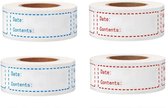 Étiquettes pour congélateur - Lot de 4 - 125 pièces 1 rouleau - 2,5 x 7,5 cm - Autocollants pour congélateur - Étiquettes de conservation - Étiquettes - Rouge et bleu - Amovibles - Faciles à écrire et à distinguer - Pour boîtes de rangement et bocaux