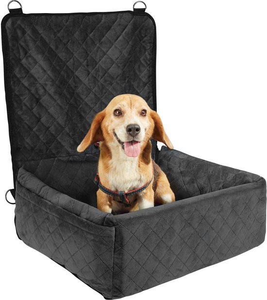 Siège auto confortable pour chien avec sac de rangement, ceinture de sécurité, Rembourrage en éponge et coton PP , convient aux Chiens de petite et moyenne taille jusqu'à 18 kg, Zwart