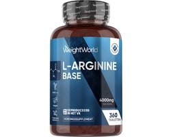 WeightWorld L-Arginine base - 4000 mg - 360 vegan tabletten voor 3 maanden voorraad
