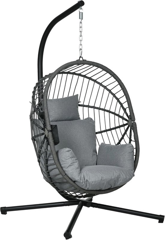 Panama hangstoel met standaard - eivorm - carbon black - natural rotan - mystic grey | Boender Outdoor Panama hangstoel met standaard - eivorm - carbon black - natural rotan - mystic grey | Boender Outdoor