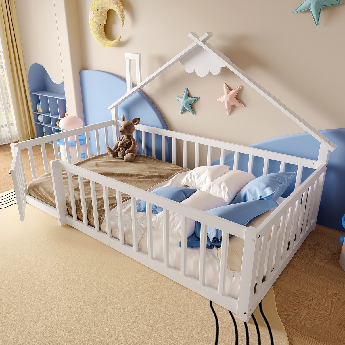 Sweiko Kinderbed - 90 x 190 cm - Veiligheidshekwerk - Grenenhout + MDF - Wit
