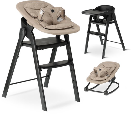 Chaise haute de Luxe Deryan avec transat - Chaise haute évolutive - Pliable - Zwart - Avec transat Nougat