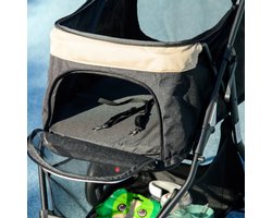 PawHut 2 in 1 Hondenbuggy Hondenbuggy met regenhoes Opvouwbaar voor honden en katten tot 10 kg Kattenbuggy met kussen Gaas Ramen Deuren Opbergmand Kattenbuggy Buggy Khaki