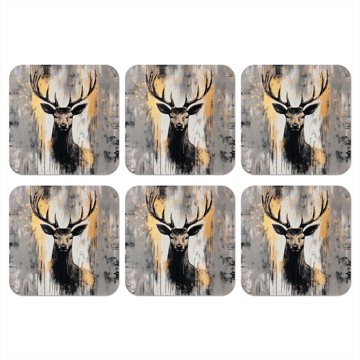 Onderzetters voor glazen - Abstract - Hert - Gewei - Goud - 10x10 cm - Glasonderzetters - 6 stuks