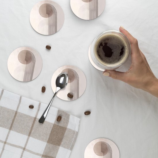 Sous-verres de verre - Rond - Minimaliste - Cercle - Gris clair - 10x10 cm - Dessous de verre - 6 pièces