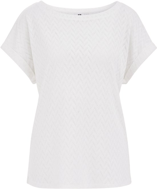 WE Fashion Dames T-shirt met open structuur