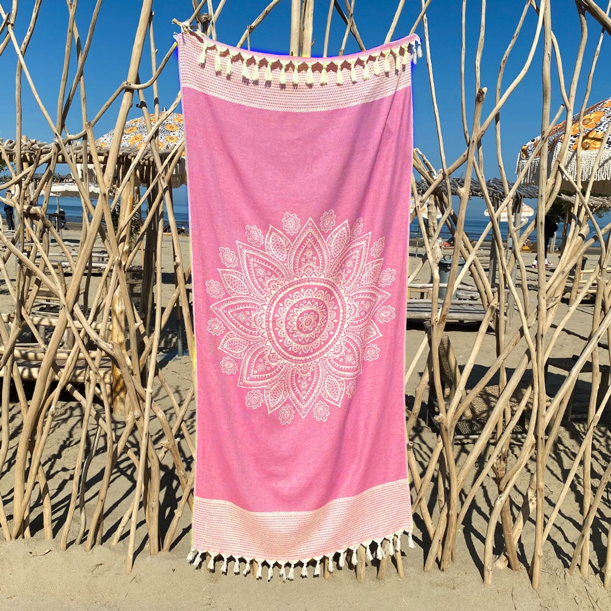 Fashion4wellness Hamamdoek Boho Pink Candy FOUTA - STRANDLAKEN - SAUNADOEK - 200 X 95 CM KATOEN