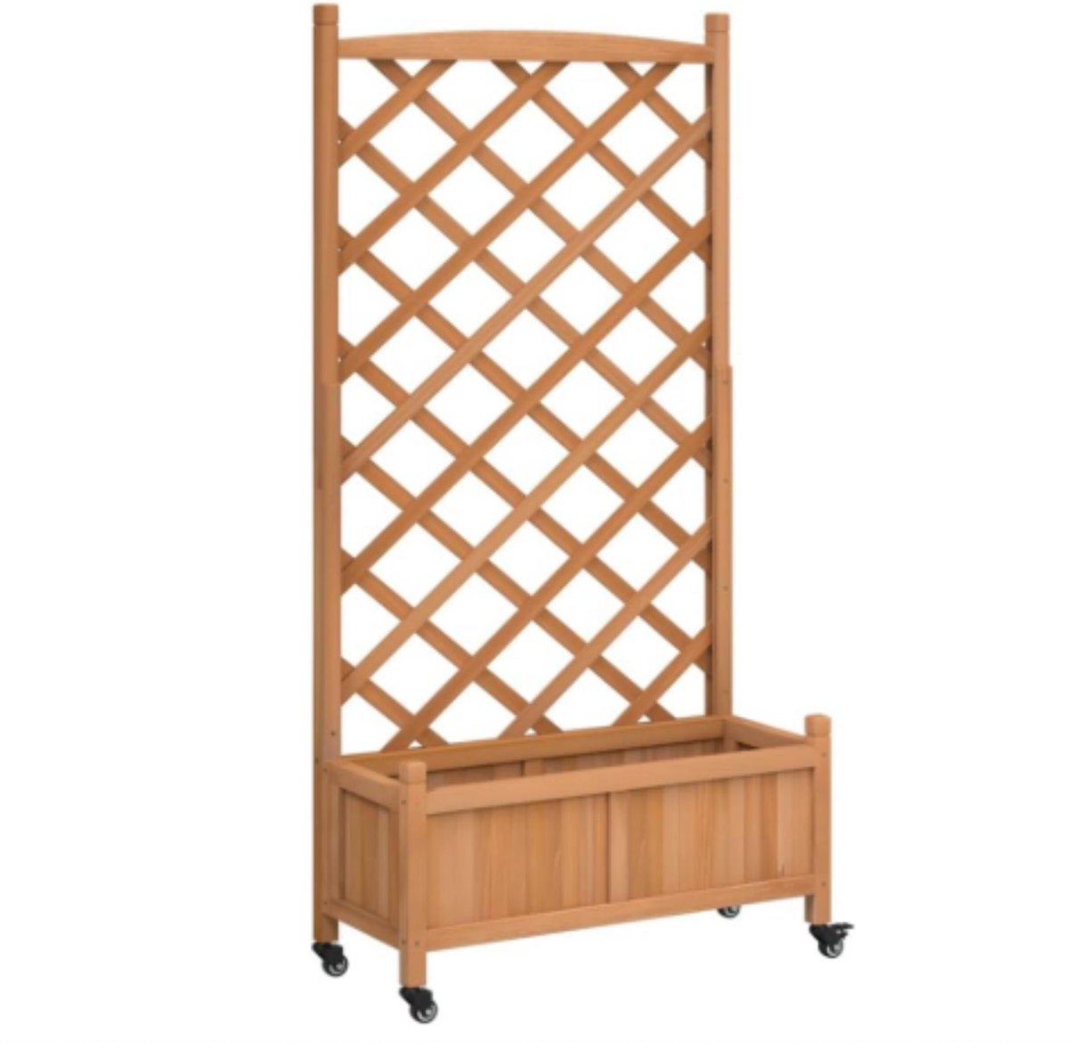 WNHB® Houten-Plantenbak-Met-Klimrek-En-Wieltjes-91L-Weerbestendige-Bloembak-Met-Trellis-Voor-Buiten-Bruin