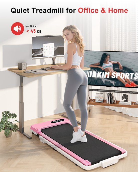 Loopband Met 7% helling - Inklapbaar loopband Elektrisch met armleuningen, 1-8 km/u - met afstandsbediening en LCD-display - Walkingpad - Treadmill - Roze